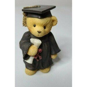Vintage Avon Graduation Teddy Bear Figurine Black Gown Hat Collectible Enesco